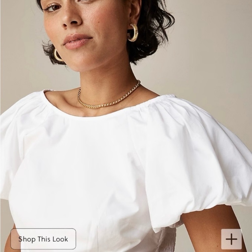 J Crew Size 10 White Cropped Fitted Puff Sleeve Blouse Top  Smocked Back NWT - Picture 5 of 17